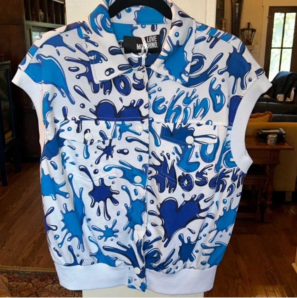 Love Moschino Blue and White  Button Down Sweatshirt